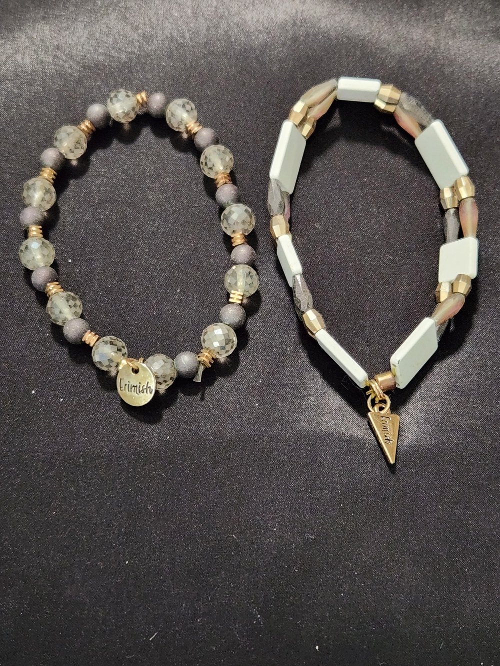 Erimish Women's Gray and Gold Beaded Bracelet Set